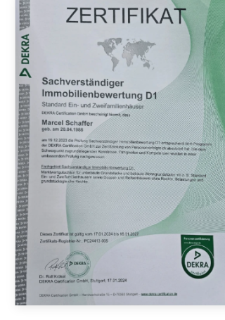DEKRA D1 Zertifikat für Standardimmobilien