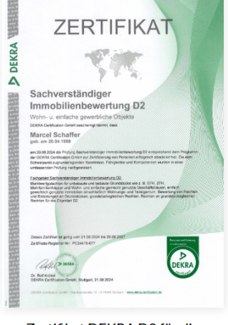 DEKRA D2 Zertifikat für Wohn- und einfache gewerbliche Objekte