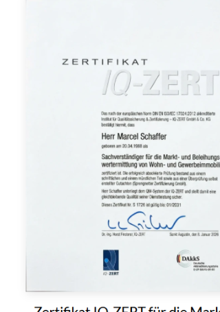 IQ-ZERT Zertifikat für Markt- und Beleihungswertermittlung